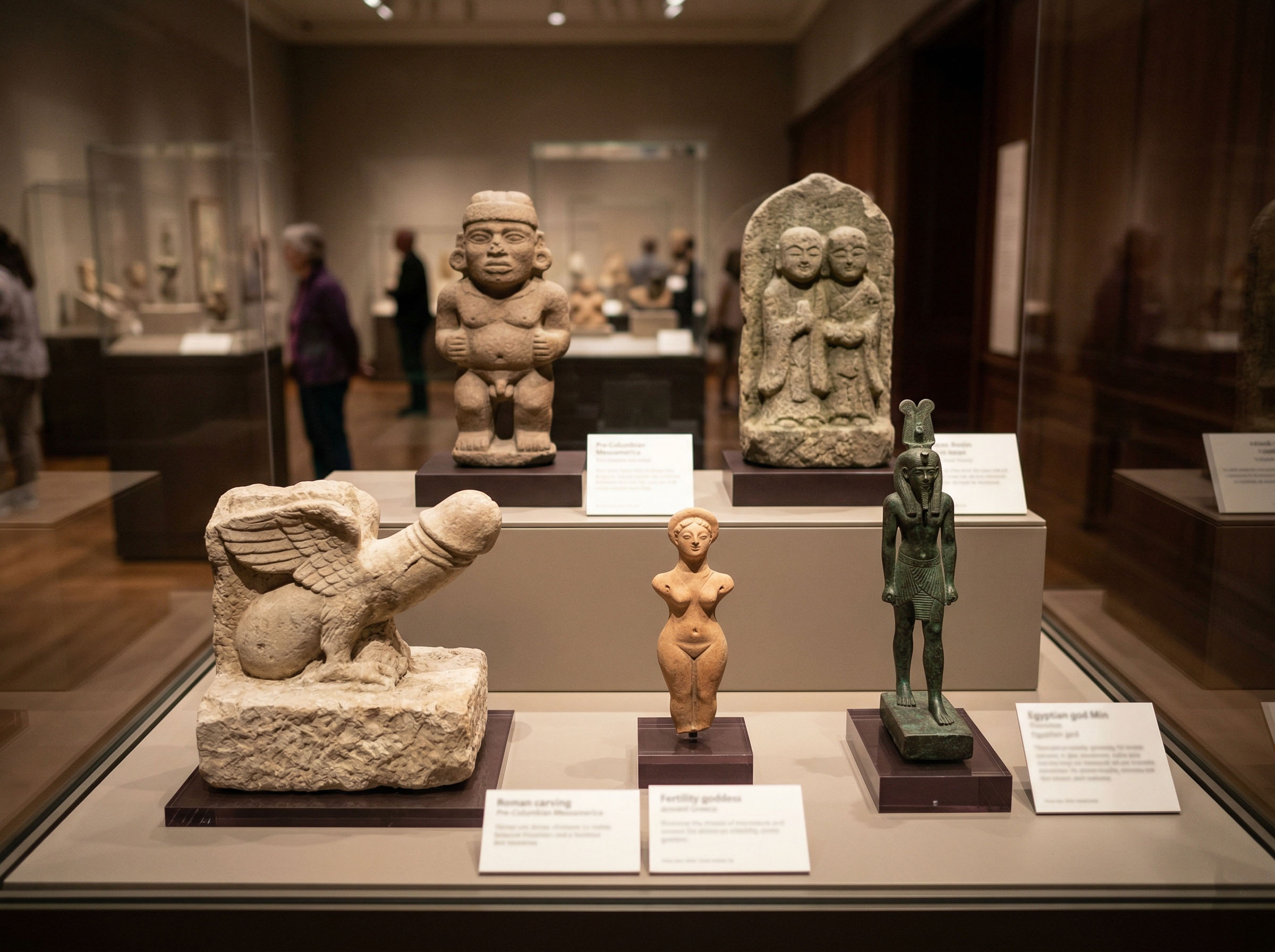 Ancient phallic carvings and fertility statues from multiple world civilizations