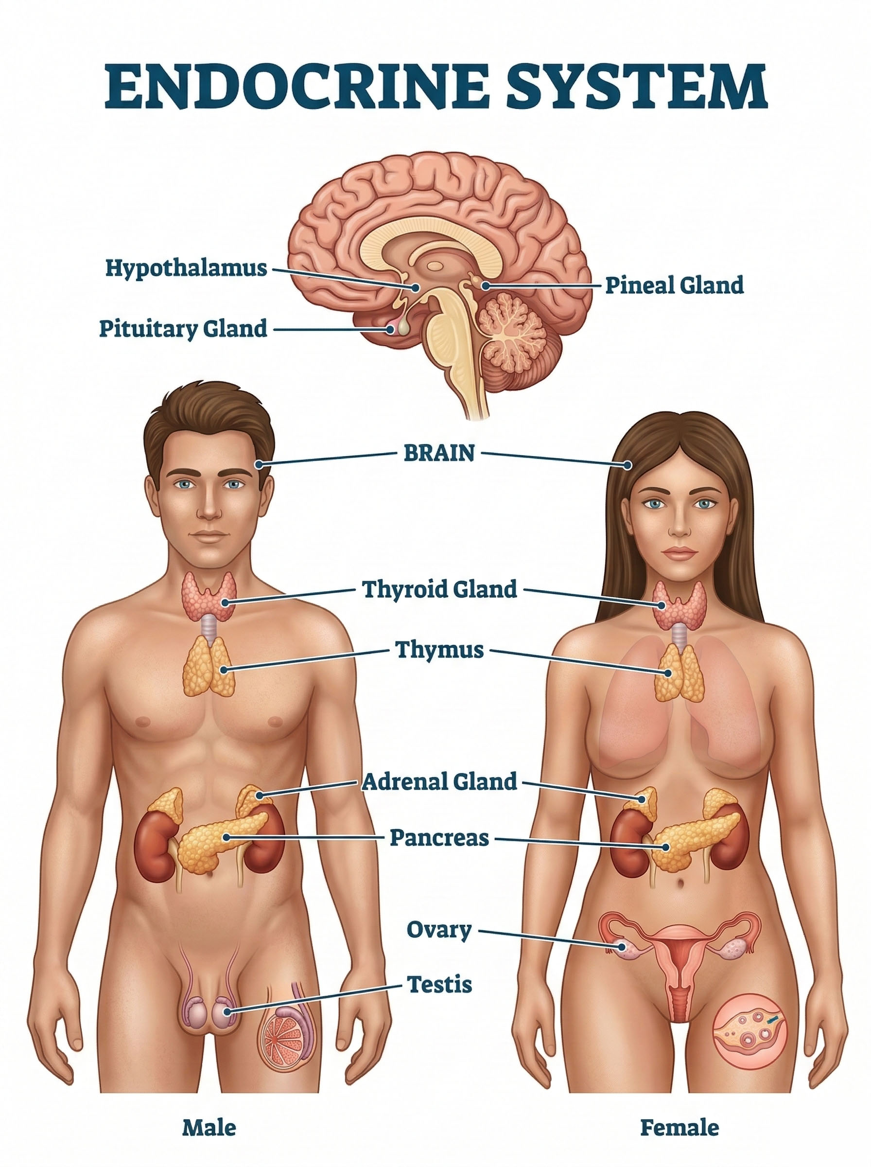 The human endocrine system on men and women.