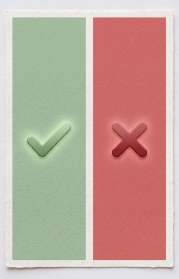 Minimalist graphical layout showing check and cross marks representing fact-checking body myths.