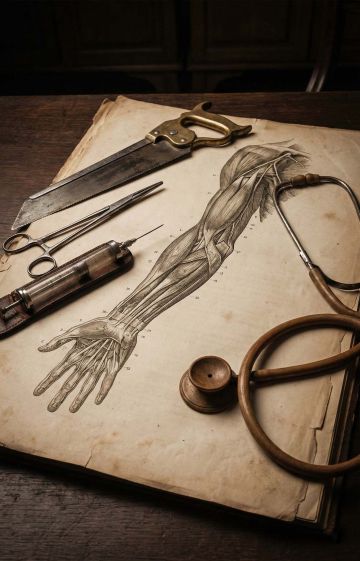 Vintage medical archive textbook illustration representing historical case reviews.