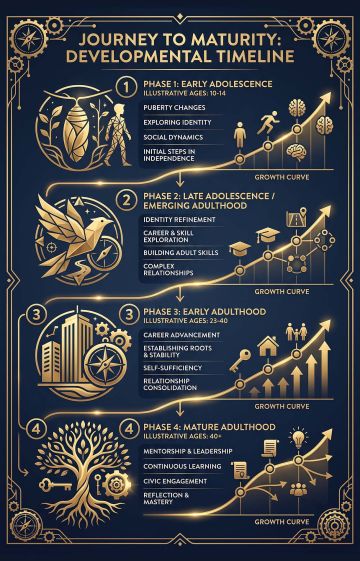 Timeline infographic illustrating biological developmental stages and somatic growth during puberty.