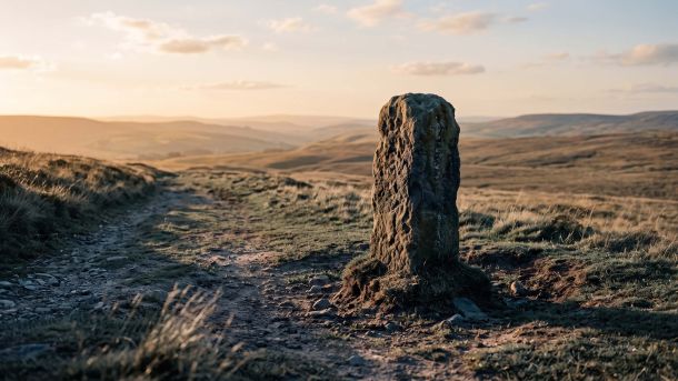 Weathered stone boundary marker at golden hour, symbolizing the anthropological concept of taboo and the line between permitted and forbidden